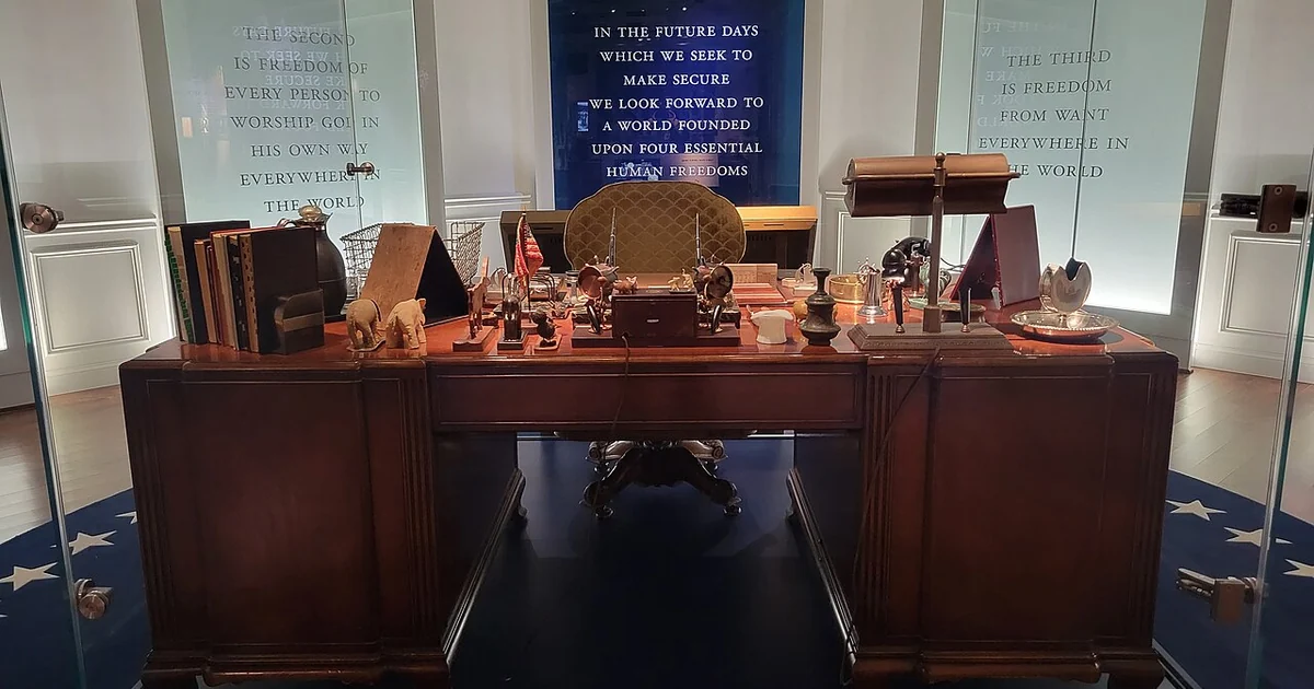 The Hoover desk on display at the FDR Library